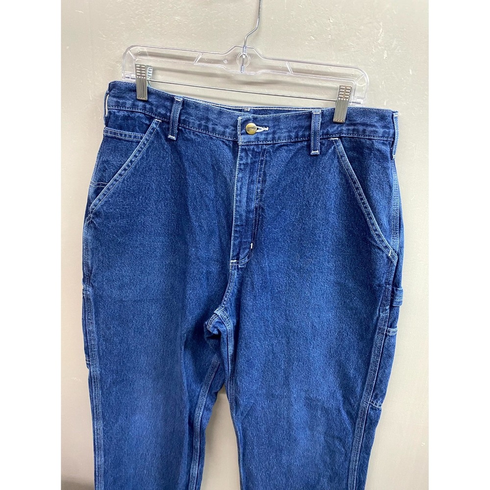 Carhartt Dungaree Carpenter Jeans Mens 34x32 Blue Denim Loose Fit Hammer Loop - Picture 9 of 11
